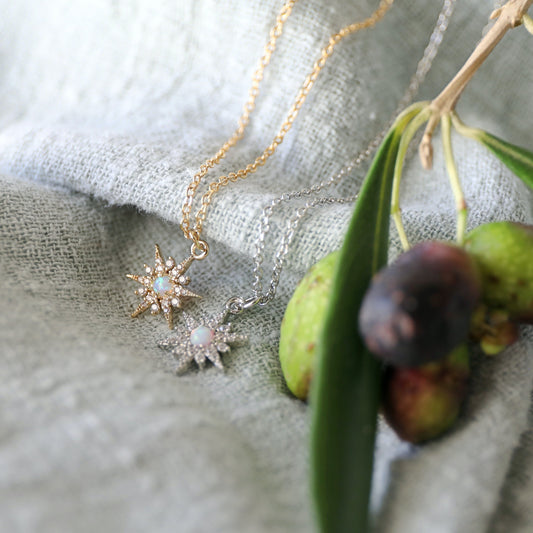 Gold North Star with Opal Stone Charm Necklace