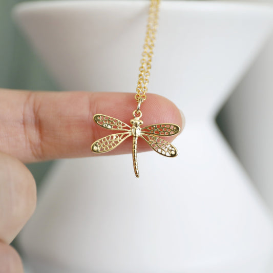 Dragonfly Necklace, Gold dragonfly Necklace, Birthday Gift, Layered Necklace
