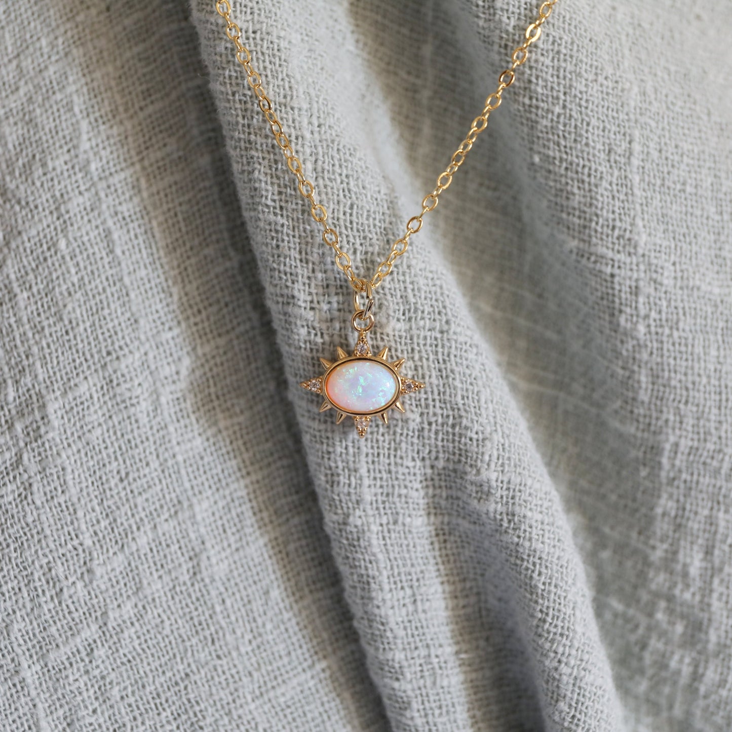 Gold North Star with Opal Stone Charm Necklace, Opal Stone North Star Necklace,Bridesmaid Gift,Birthday Gift,Star Necklace
