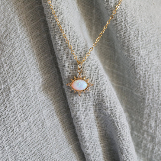 Gold North Star with Opal Stone Charm Necklace, Opal Stone North Star Necklace,Bridesmaid Gift,Birthday Gift,Star Necklace