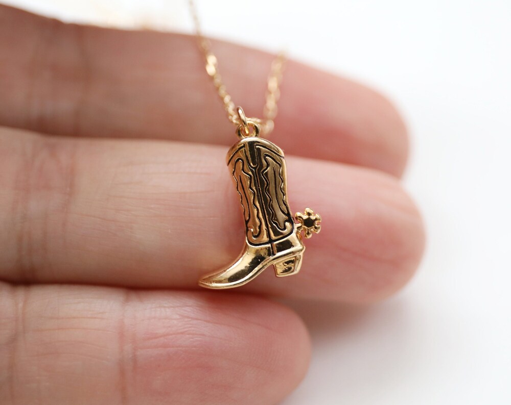Gold Cowgirl Boots Charm Necklace
