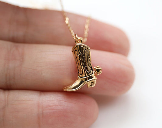 Gold Cowgirl Boots Charm Necklace
